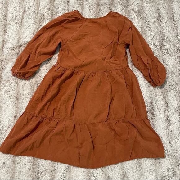 Mango Teracotta Orange V Neck Poplin Smock Dress - Picture 3 of 5